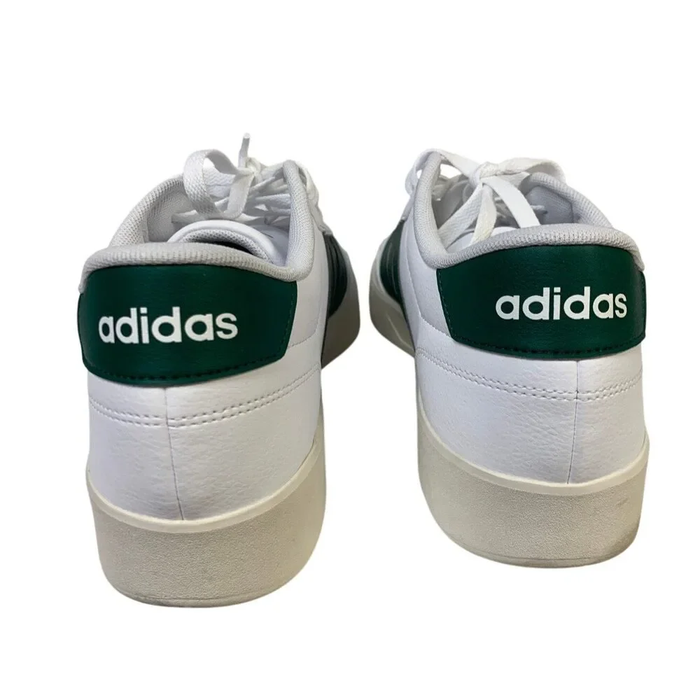 New In Box Adidas Men Size 10 White Faux Leather Green Stripe Breaknet 3.0 Shoes